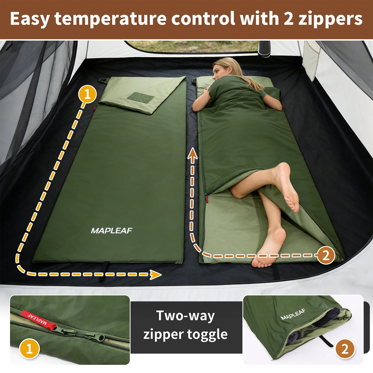 MAPLEAF Portable Sleeping Bag Waterproof Splicable Lightweight Compact Compression Sack Camping Hiking Climbing