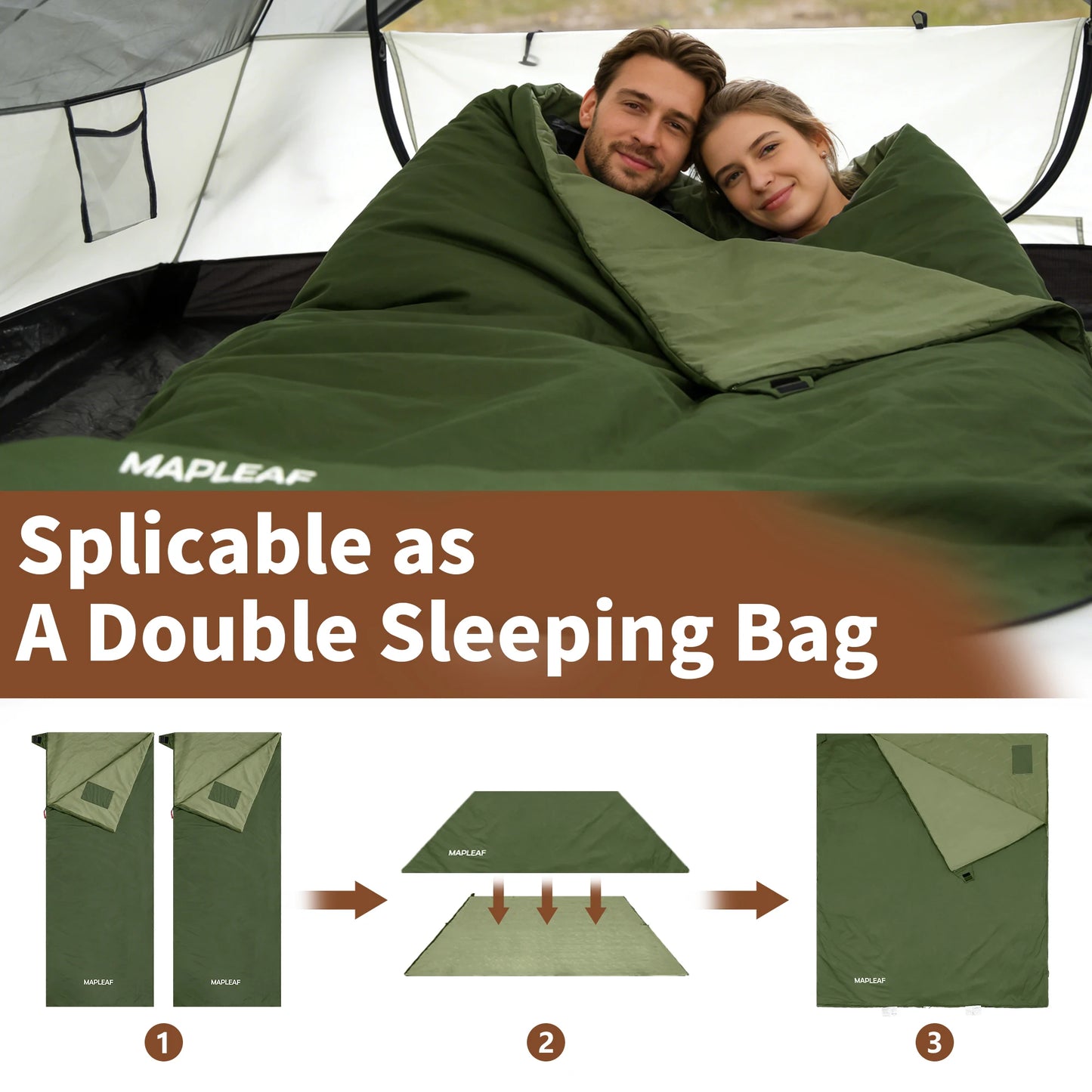 MAPLEAF Portable Sleeping Bag Waterproof Splicable Lightweight Compact Compression Sack Camping Hiking Climbing