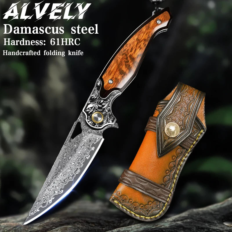 High-quality Damascus steel folding knife, men's everyday carry pocket knife, camping, hiking, hunting pocket EDC utility knife