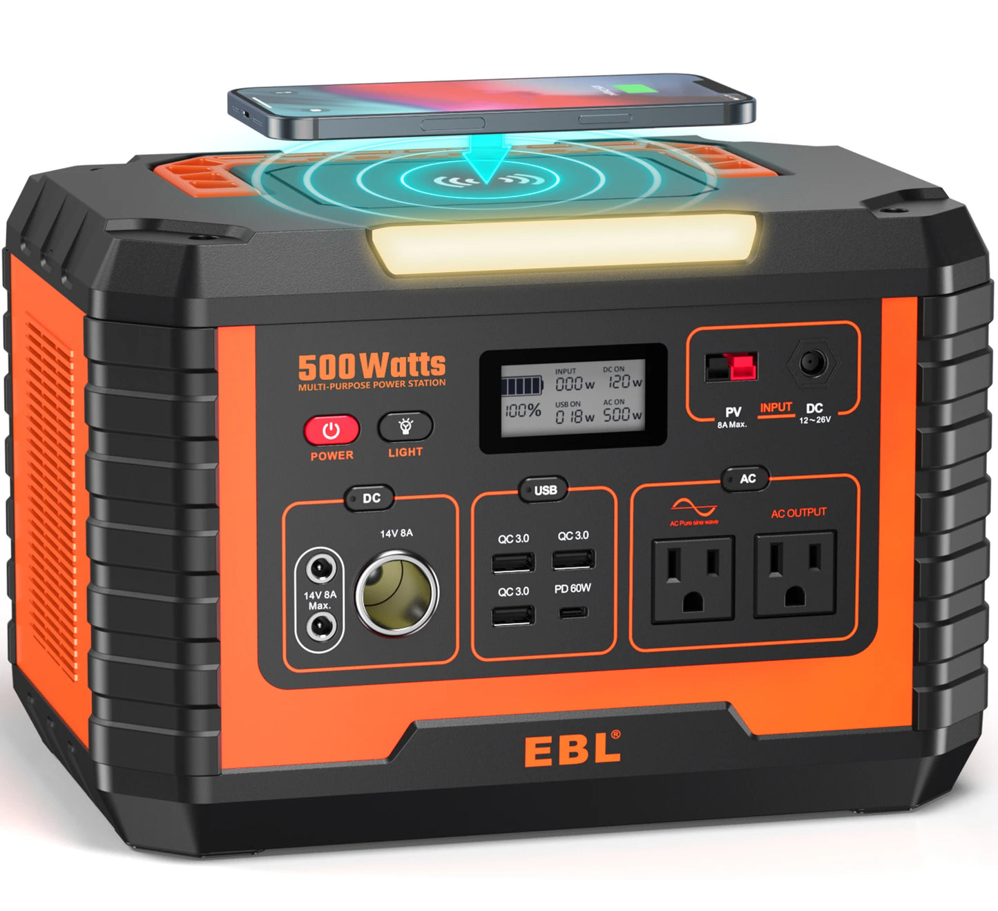 EBL Portable Power Station 500 110V/500W Solar Generator 519.4Wh Backup Lithium Battery for Outdoor Camping Home Emergency
