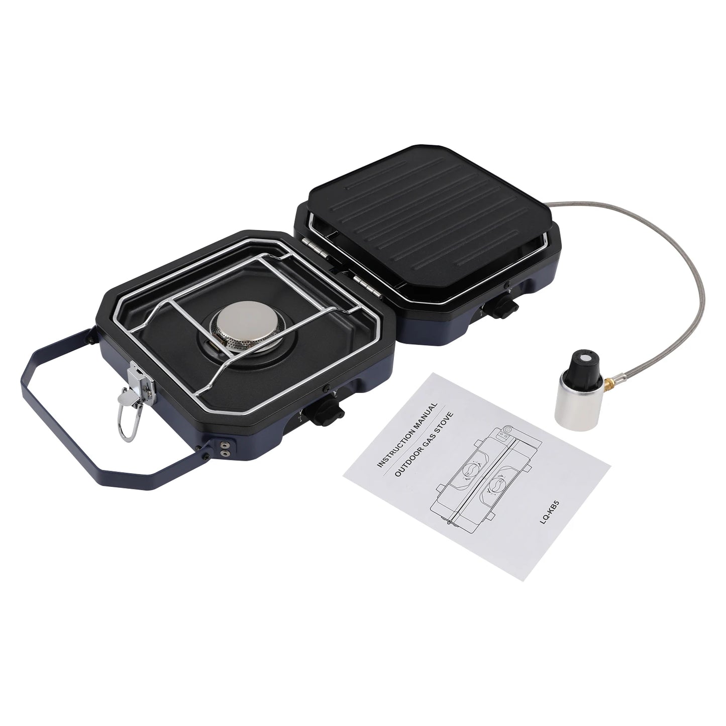Foldable Camp Stove with Grill Pan, 2-Burners Portable Stove for Camping, BBQ Outdoor Gas Cooker, Dual Control Knobs