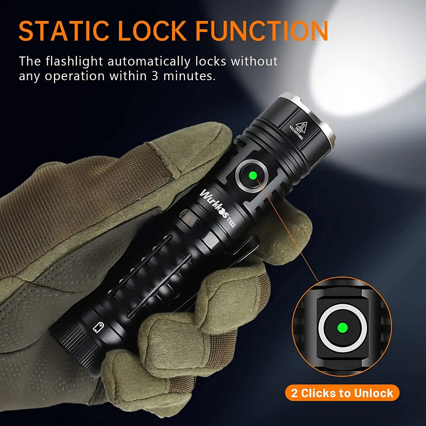Wurkkos TS22 Flashlight Rechargeable 21700 with XHP70D HICRI LED 4500 Lm Magnetic Tail Cap and Reverse Charging for Hiking