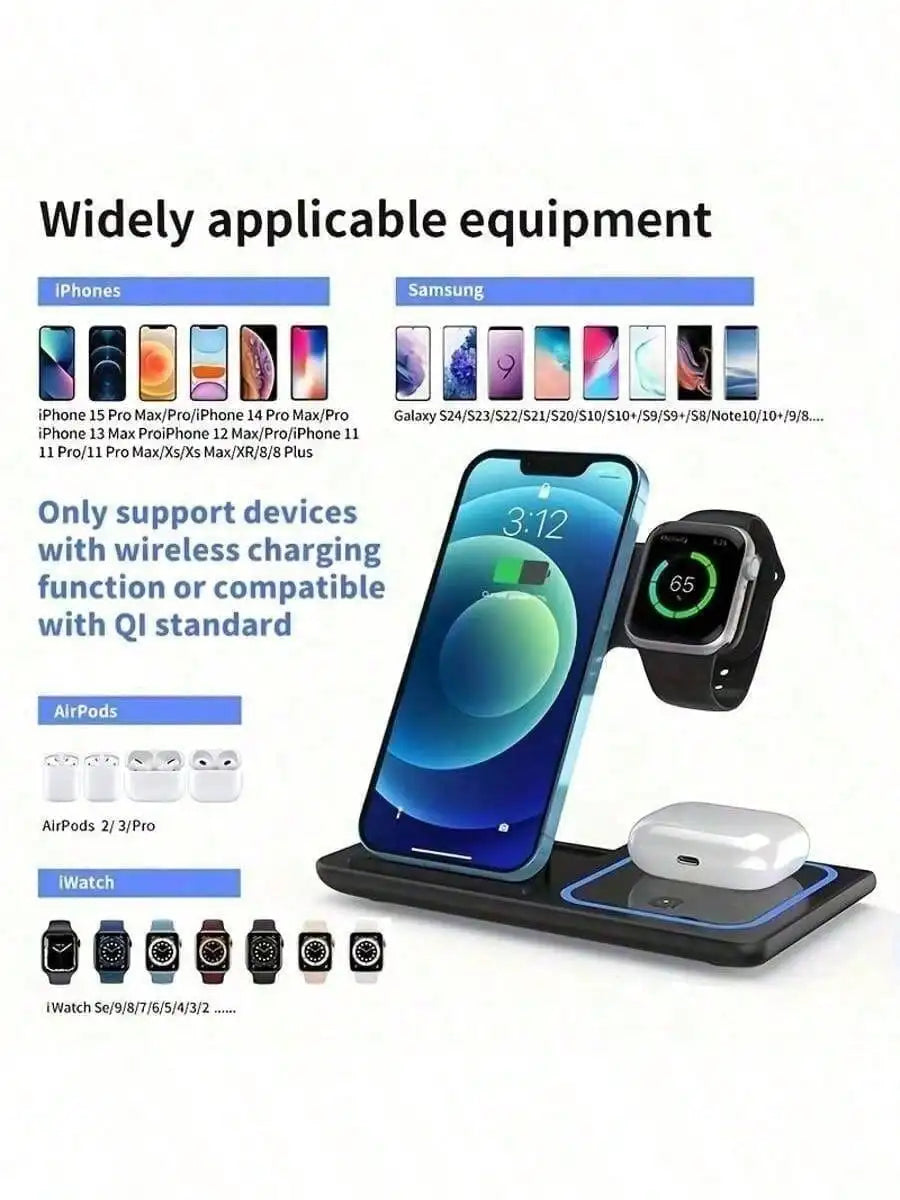 Wireless Charger 3-In-1 Charging Station,Wireless Charger Mobile Phone Holder, LED 3 in 1 Wireless Charger Station For iPhone 17 16 15 14 13 12 Pro Max Apple Watch 10/9/8/7/6/5 AirPods 3/2 Fast Charging Dock