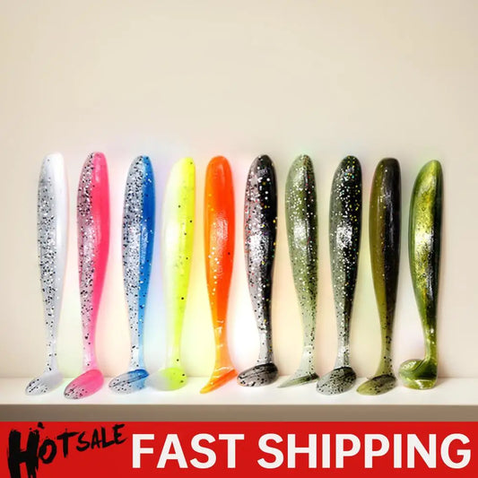 10Pcs 9cm Fishing Lures T Tail Worm Soft Bait Plastic Paddle Tail Swim Baits for Bass Trout Freshwater Saltwater
