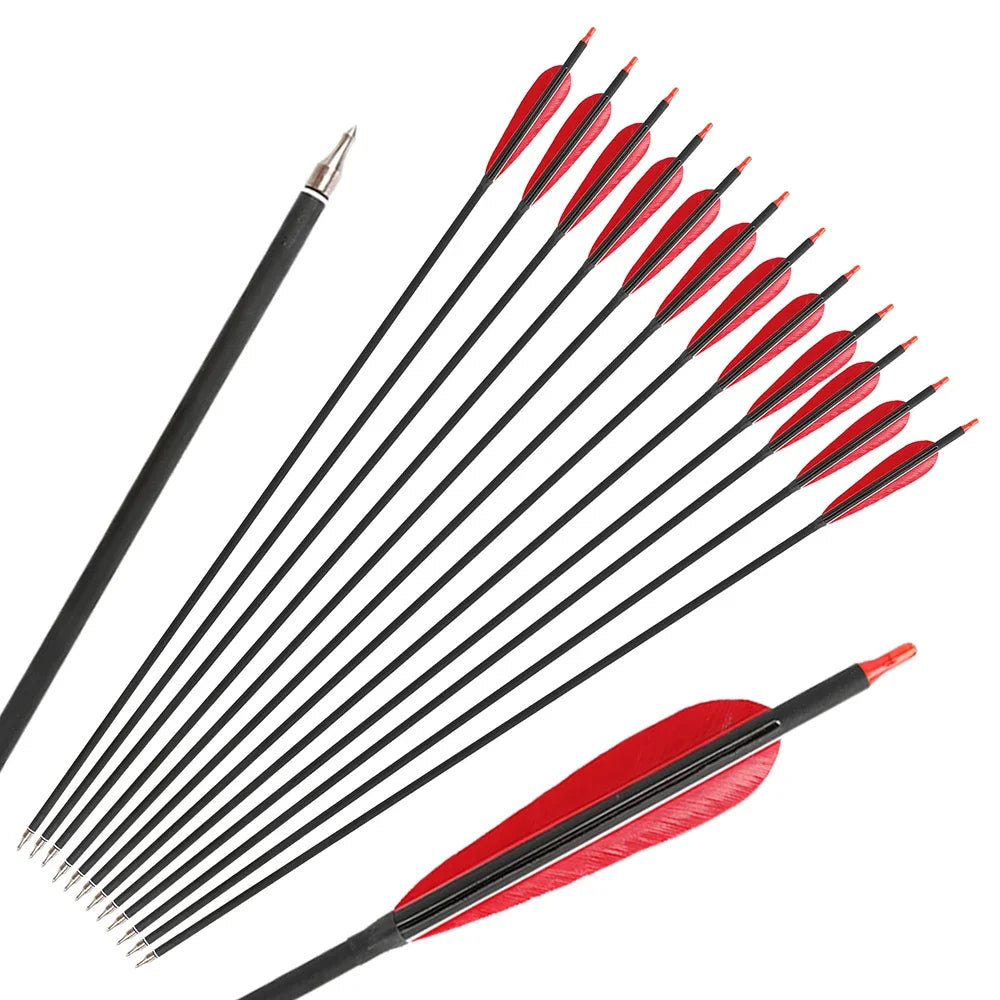 12pc Mixed Carbon Arrows Archery SP500 Carbon Arrow 5 Inch Feather Traditional Bow Recurve Longbow Shooting Hunting Arrow