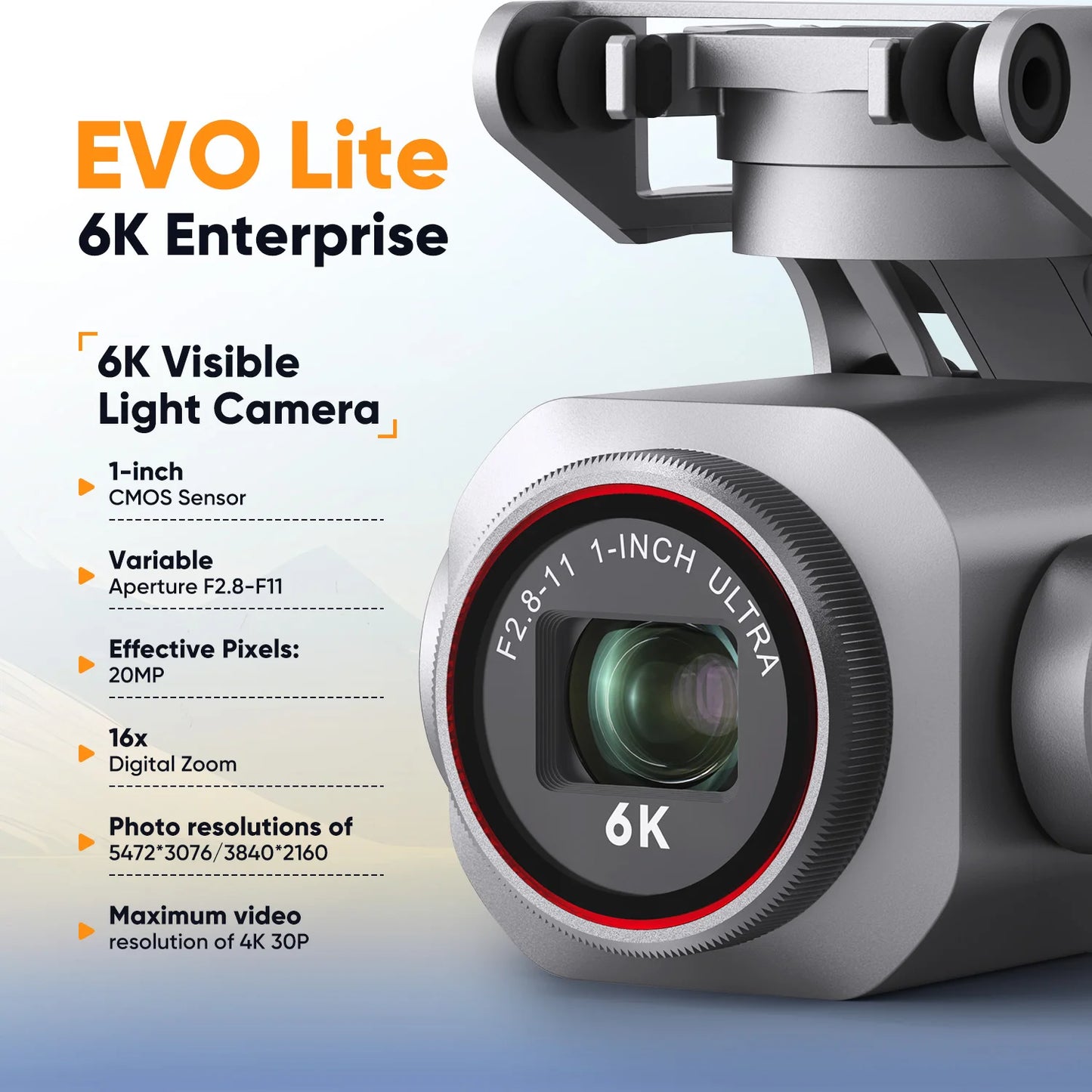 Autel Robotics Drone EVO Lite 6K Enterprise 6K 1'' CMOS  Camera F2.8~F11 Aperture 16x Digital Zoom 40Mints AI Target Recognition