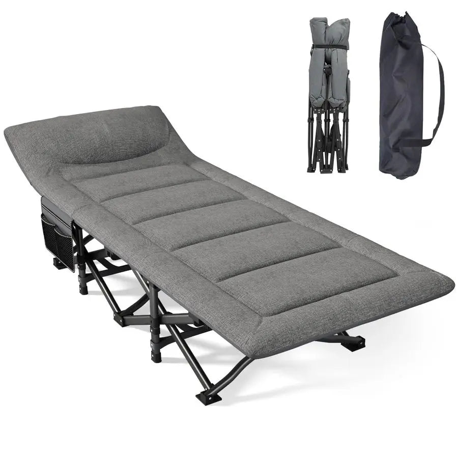 Cot, Folding Cot Bed for Adults with Builtin Mattress and Pillow, Portable Outdoor Sleeping Cot for Camping and Travel, with Car