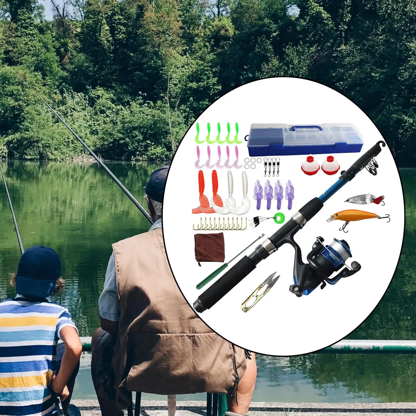 Freshwater Fishing Rod Telescopic Pole and Reel Kit for Kids with Accessories Tackle Box Travel Fishing Equipment Outdoor