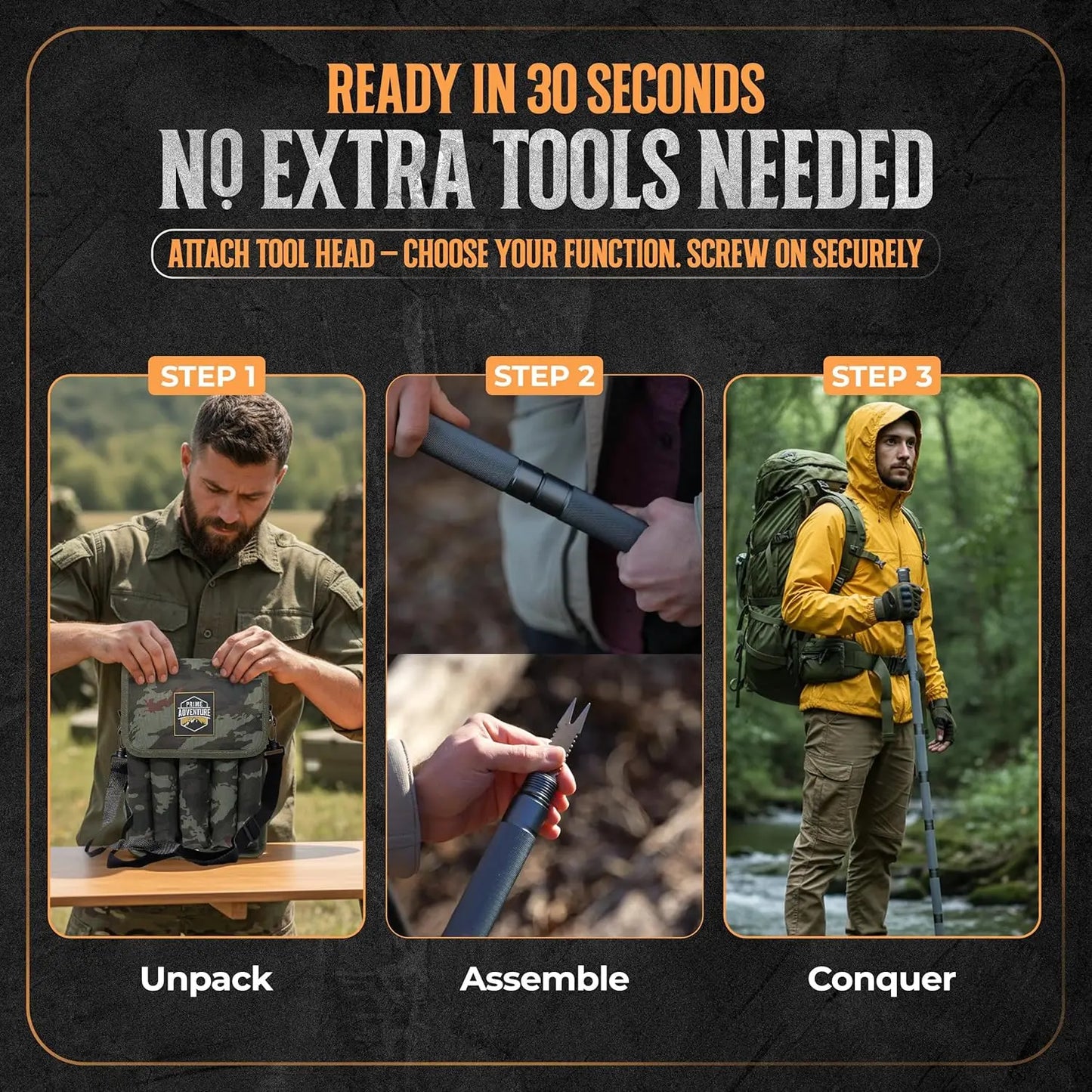 15-in-1 Tactical Survival Walking Stick & Hiking Staff – Heavy-Duty Collapsible Multitool for Camping