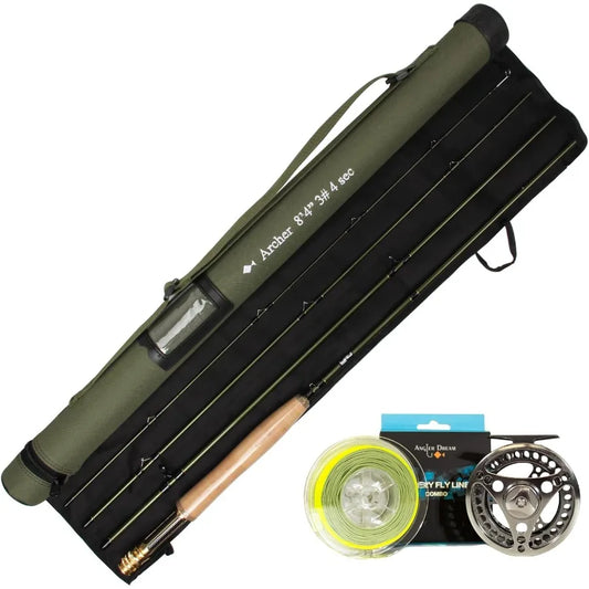 AnglerDream Archer Fly Fishing Rod and EXALC Reel Combo 3 4 5 6 7 8 WT Fly Fishing Combo 4 Section Fast Action Dark Green Fly R