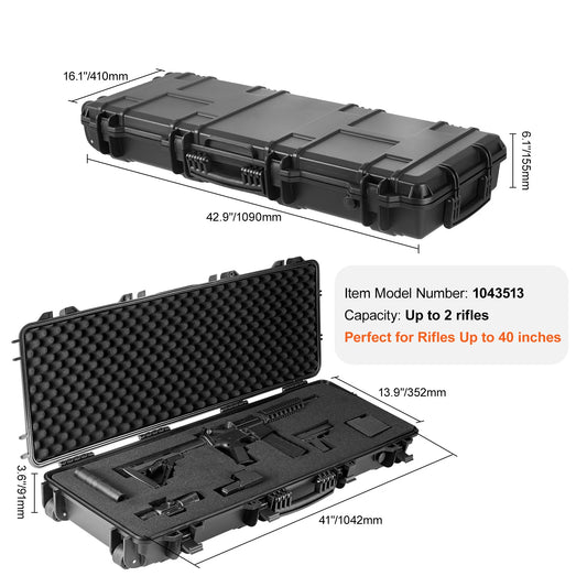 SucceBuy Rifle Hard Case Portable Long Gun Storage Suitcase with 2 Casters Shockproof & Waterproof Airsoft Rifle Protective Case