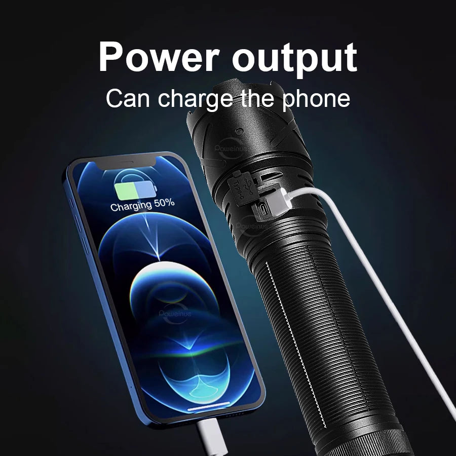 2026 New Ultra Bright LED Flashlight USB Rechargeable Zoom Flashlights Long Range 6000M Tactical Torch Camping Fishing Work Lamp