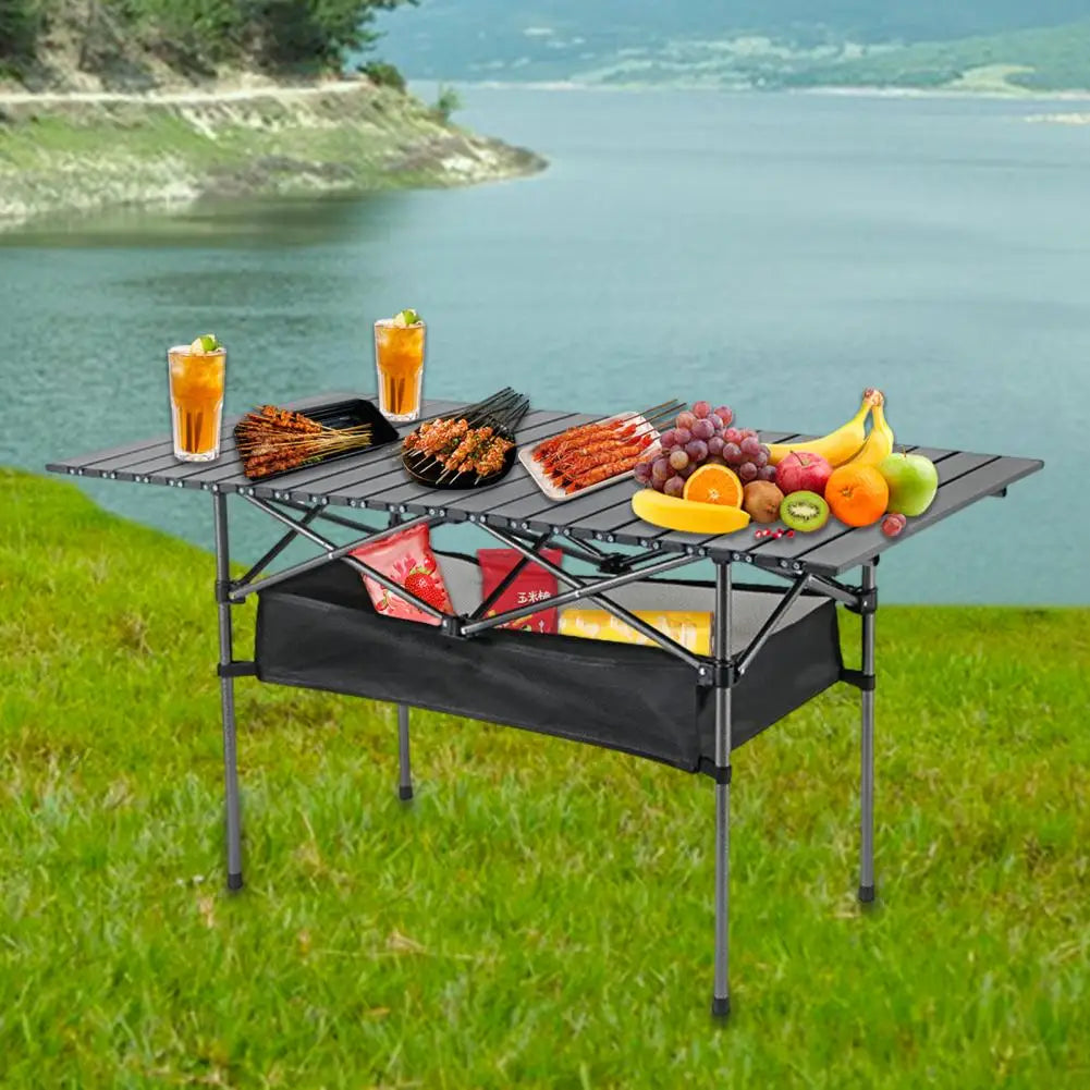 120CM Outdoor Folding Table with Mesh Bag Heavy Duty Strong Load Capacity Lightweight Camping Hiking Backpacking Picnic BBQ Port
