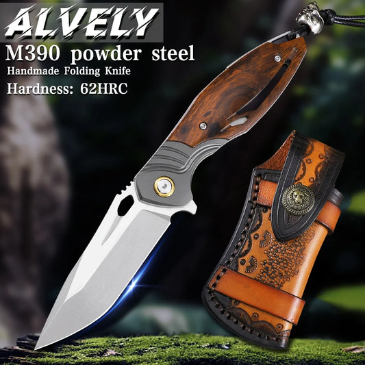 Men's EDC Pocket Knife, High Quality M390 Steel Folding Knife with Sheath, Camping Survival Hunting Pocket Knife, Hiking