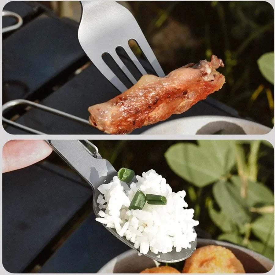 2-in-1 multifunctional Pure Titanium Cutlery with Folding Spoon and Fork Combo,Perfect for Hiking,Camping,or Backpacking Trips