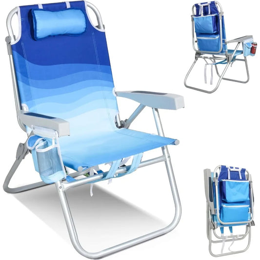 Tall Beach Chairs for Adults – 5-Position Reclining Backpack Chair with Large Insulated Cooler & Storage Pocket, Customized