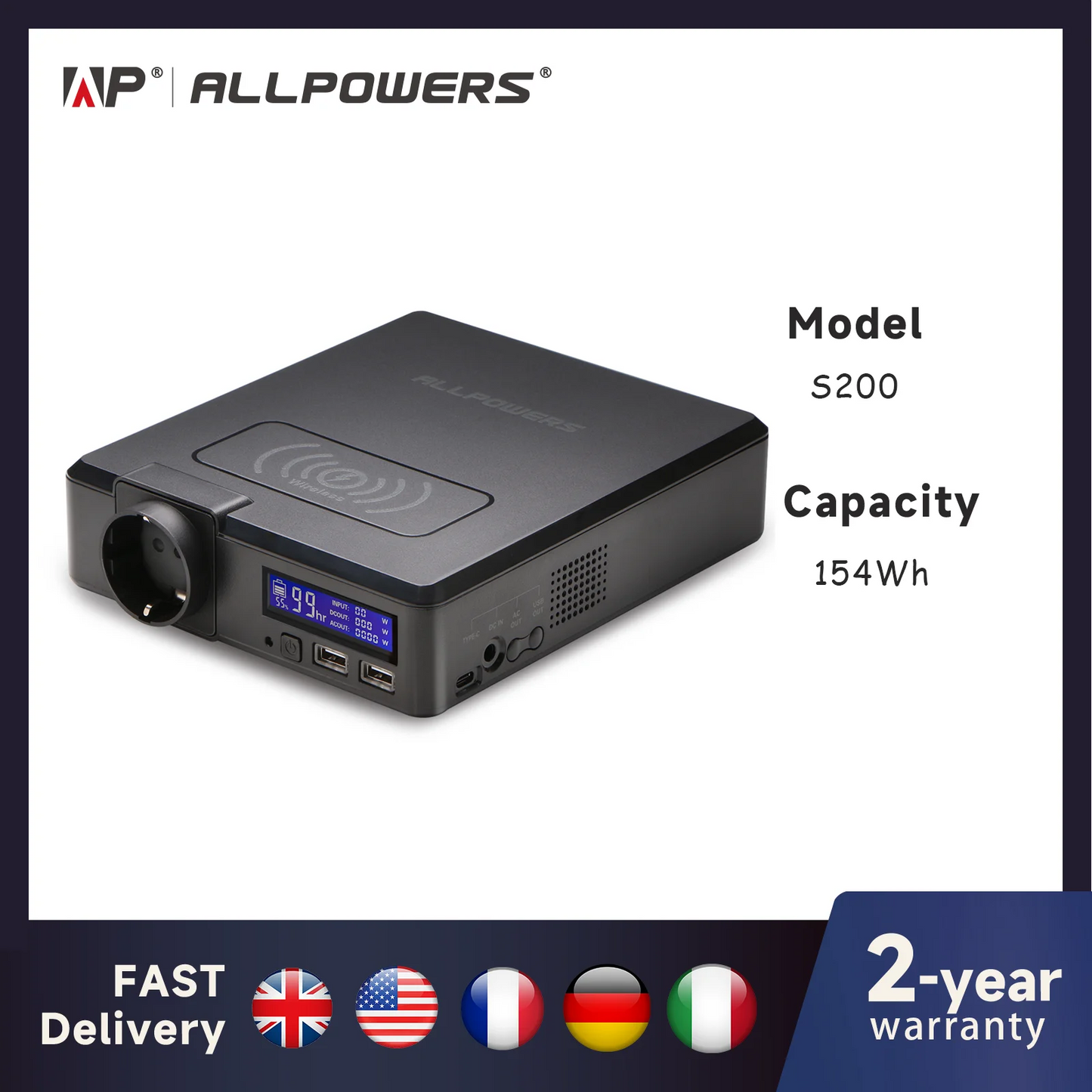 ALLPOWERS 200W Solar Powerbank 154Wh 41600mAh  External Battery Charger Powerstation Portable Generator Emergency Backup Power