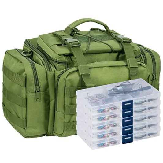 Dr.Fish Fishing Tackle Bag 5 Boxes with 60 Lures Included Loaded Stocked Tackle Box Set Spinner Lures Kit for Freshwater Fishin