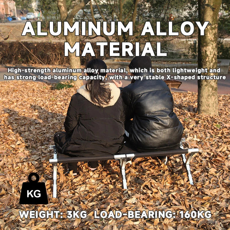 WESTTUNE Outdoor Long Stool Portable Camping Two-person Chair Folding Double Aluminum Alloy Seat Stool for Garden Hiking Picnic