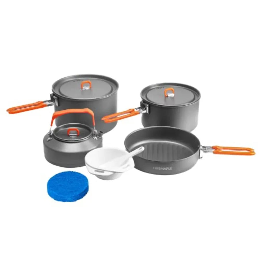 Feast Outdoor Camping Cookware Set, Portable Stackable Cooking Pot and Pan Kit with Kettle, Saucepans and Spatula for Hiking, F