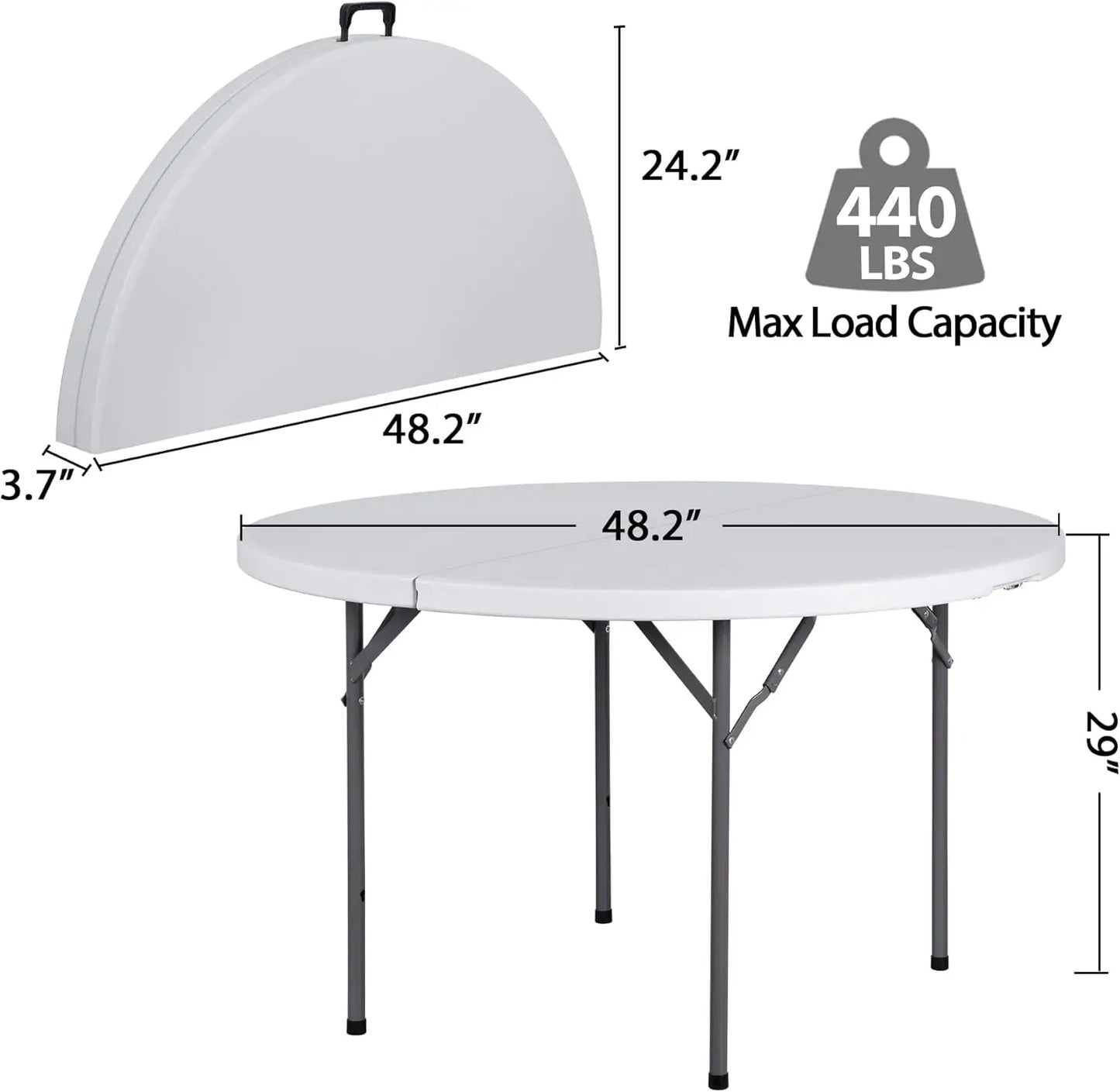 Round Folding Table 48" Portable Plastic Dining Card Table for Camping Party Indoor Outdoor White