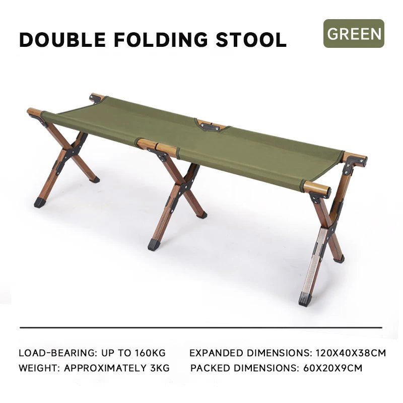 WESTTUNE Outdoor Long Stool Portable Camping Two-person Chair Folding Double Aluminum Alloy Seat Stool for Garden Hiking Picnic