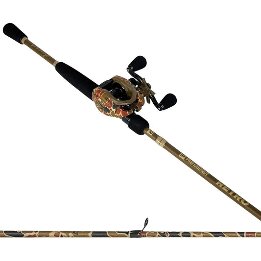 7-foot Retro Camo One-Piece Fishing Rod and Reel Combo Perfect for Freshwater Angling Ideal for Bass and Panfish Hunting Compac