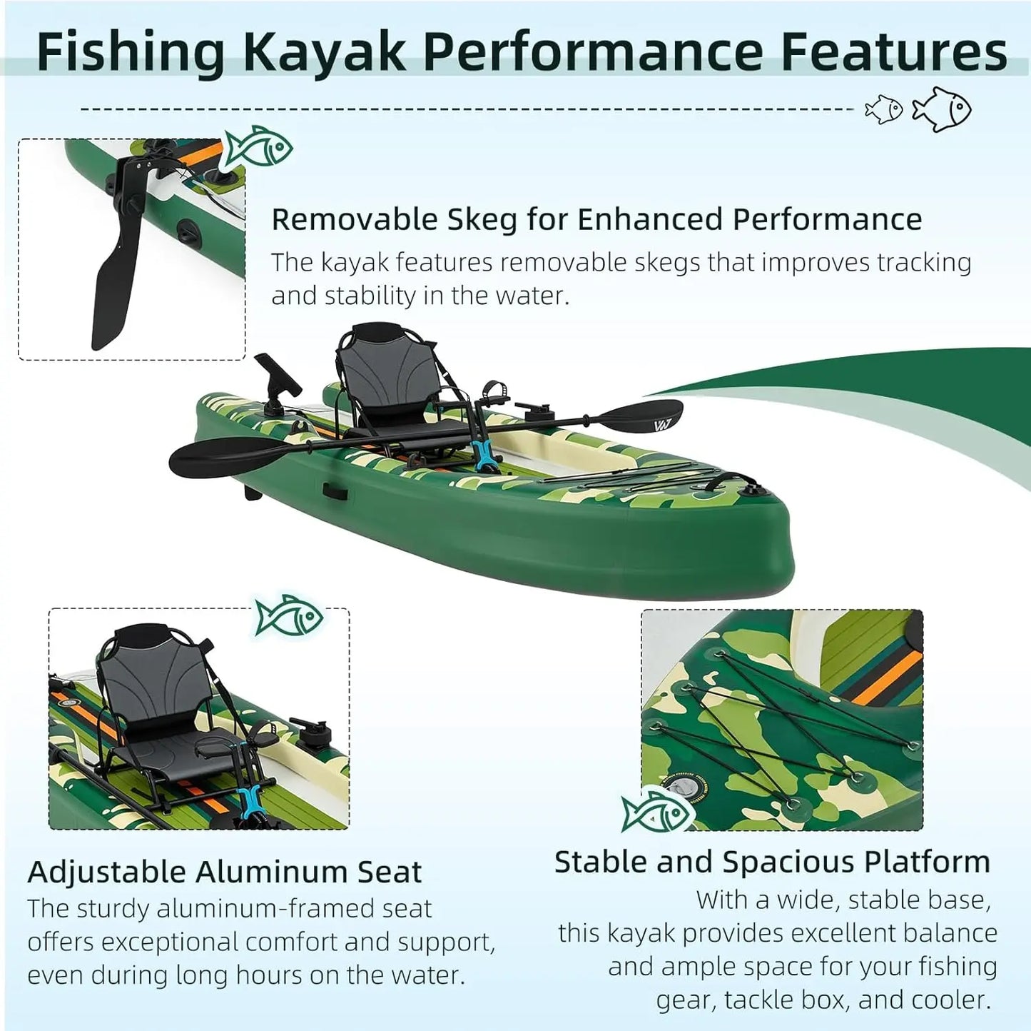 12-Foot Inflatable Fishing Kayak with Pedal System, Premium PVC, Lightweight and Portable, Rudder System, Aluminum Seat, and Included Accessories