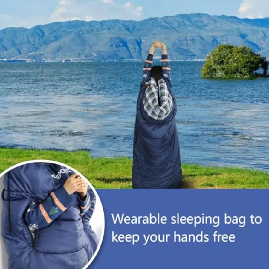 Flannel Sleeping Bag Cotton 0 Degree Cold Weather for Adults XXL Wearable Sleeping Bag 4 Seasons Waterproof with Compression Sa