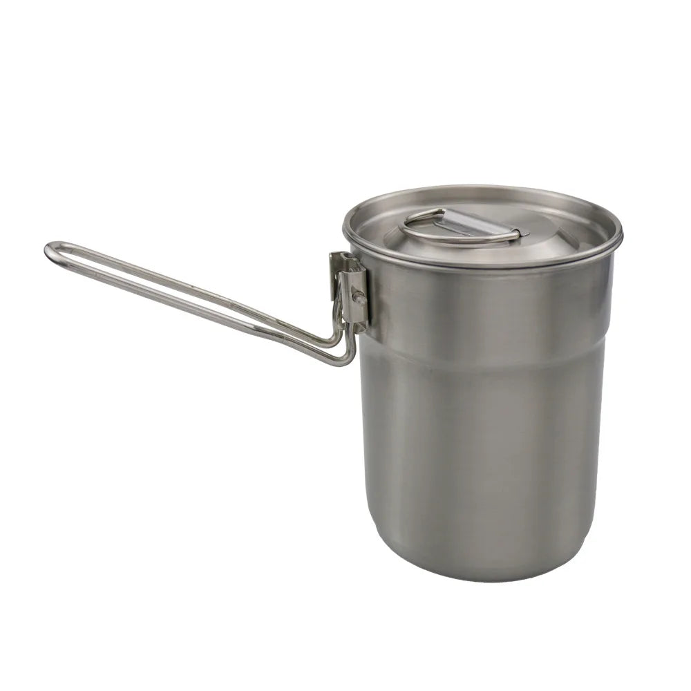Camping Cup Stainless Steel Coffee Mug Portable Cooking Pot 1L with Lid Folding Handle for Camping Picnic Hiking
