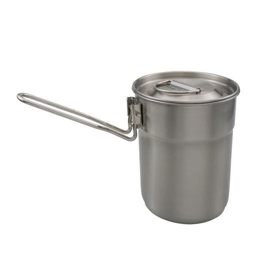 Camping Cup Stainless Steel Coffee Mug Portable Cooking Pot 1L with Lid Folding Handle for Camping Picnic Hiking