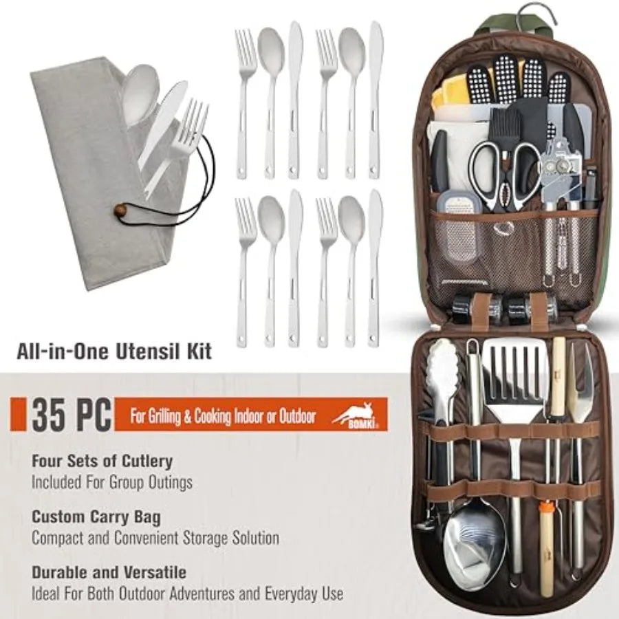 Grilling and Camping Cooking Utensils Set for The Outdoors BBQ - Camping Utensil Set Kitchen Set Cookware Accories Glamping ent