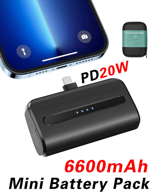 Mini Power Bank Portable 6000mAh Fast Charge With Type-C/Lightning Plug Compact Emergency Battery Pack for IPhone/Android Phone
