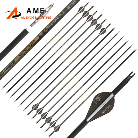 32 Inches Pure Carbon Arrow 6/12pcs Spine 300 350 400 500 600 ID 6.2mm Recurve Compound Bow Hunting Archery 30" Arrow Shaft