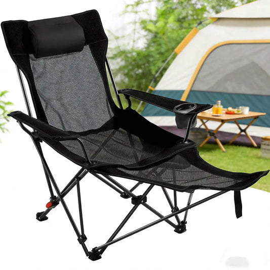 Oaskys 2-In-1 Reclining Camping Chair With Footrest, Portable Folding Lounger For Adults, Mesh Beach Chair With Headrest & Foot
