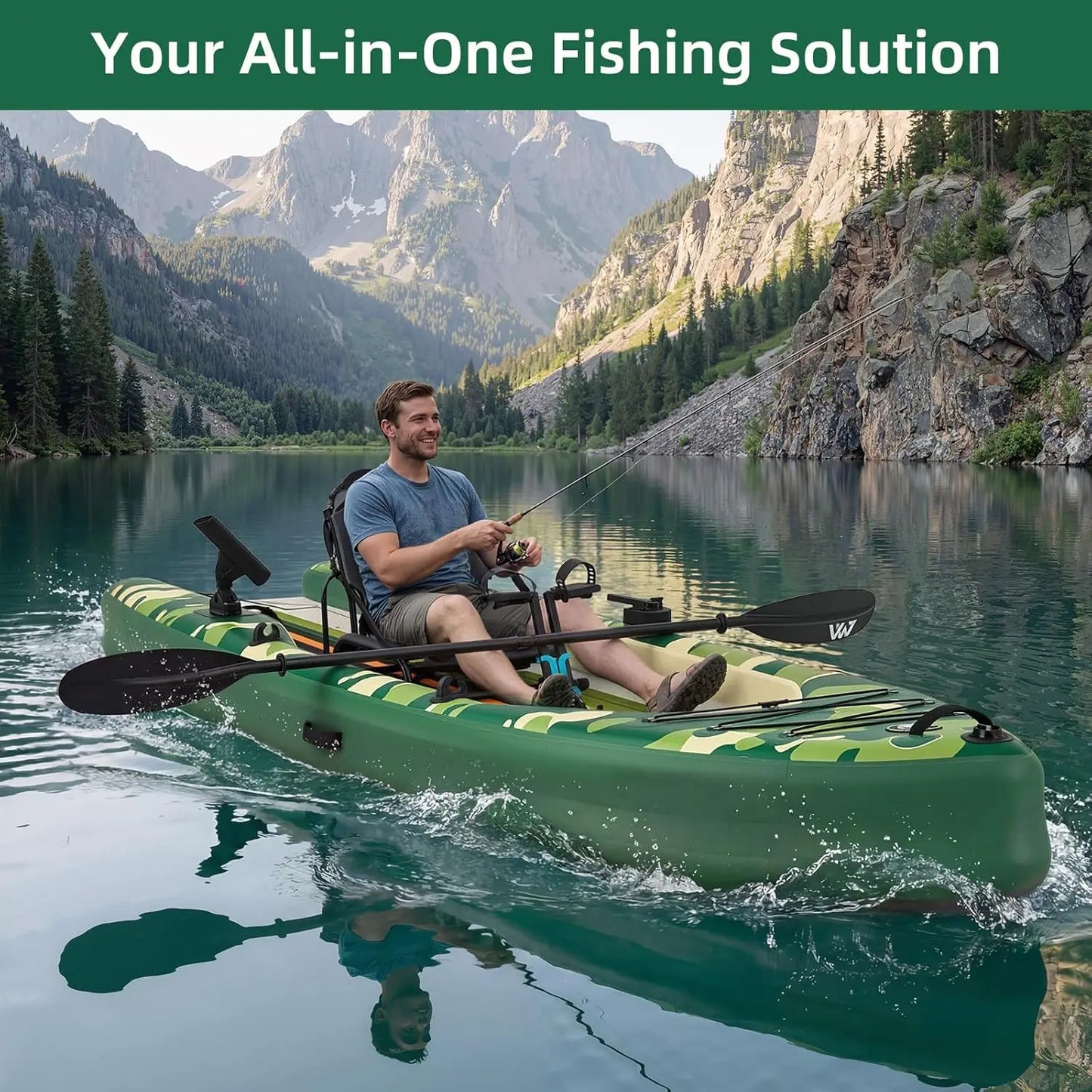 12-Foot Inflatable Fishing Kayak with Pedal System, Premium PVC, Lightweight and Portable, Rudder System, Aluminum Seat, and Included Accessories