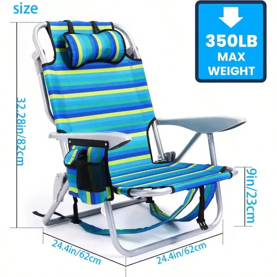 1PC Portable Beach Chair For Adults- Reclining Camping Chair With Headrest& Cup Holder, Lightweight Foldable Design For Backpack