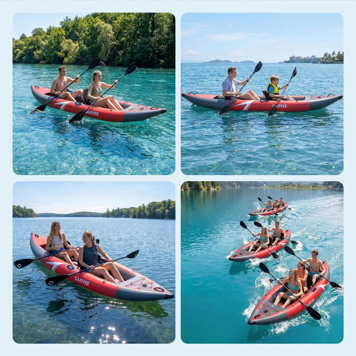 12.5FT 2 Person Drop Stitch Inflatable Kayak, 450 LBS Load Portable Inflatable Touring & Fishing Kayak for Adults, Complete Kit with 2 Padded Seats, 3 Tracking Fins, Carry Bag & Repair Patch Kit