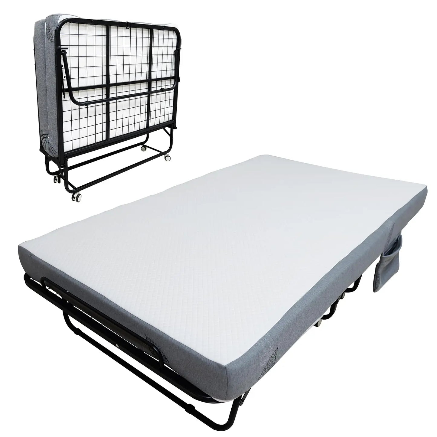 Folding Bed with Mattress, Portable Rollaway Bed with 4" Memory Foam Mattress for Adults, Foldable Guest Bed with Metal Frame, Fold Up, Roll Away, Space Saving for Outdoor