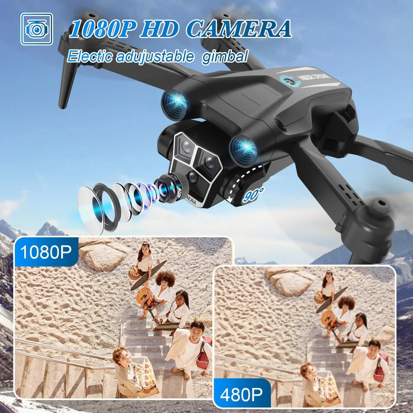 1080P HD Camera Drone for Beginners, Foldable Quadcopter with 2 Batteries & Case, Stable Flight