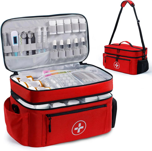Travel Medicine Organizer Bag, Large Empty Pill Storage Case with Removable Dividers, Water-Resistant First Aid Kit
