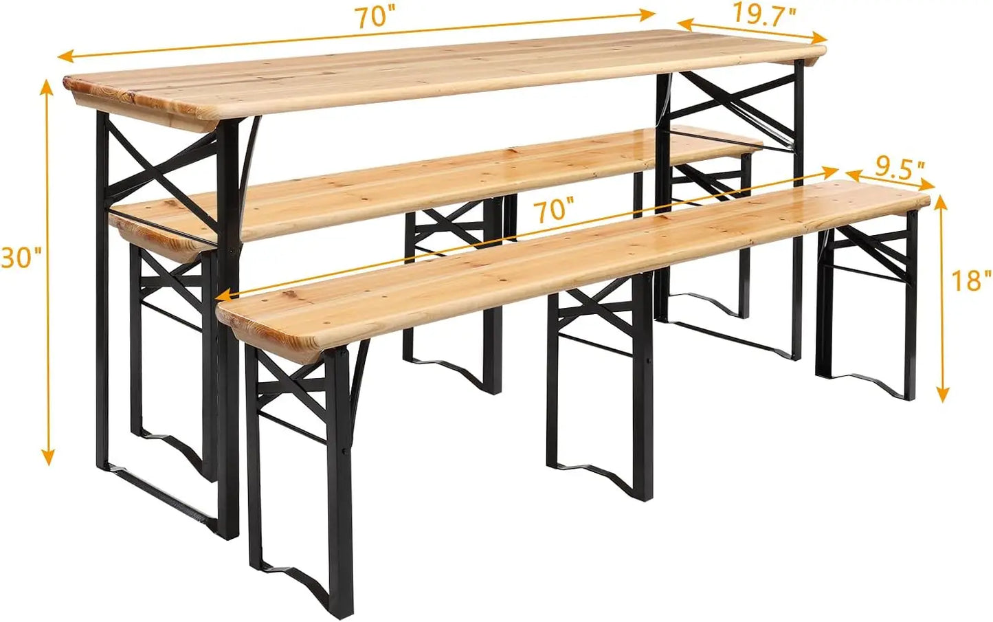 6 Foot Folding Picnic Table with Benches, Weather-Resistant Wood Beer Camping Table w/Carrying Handles, for Family