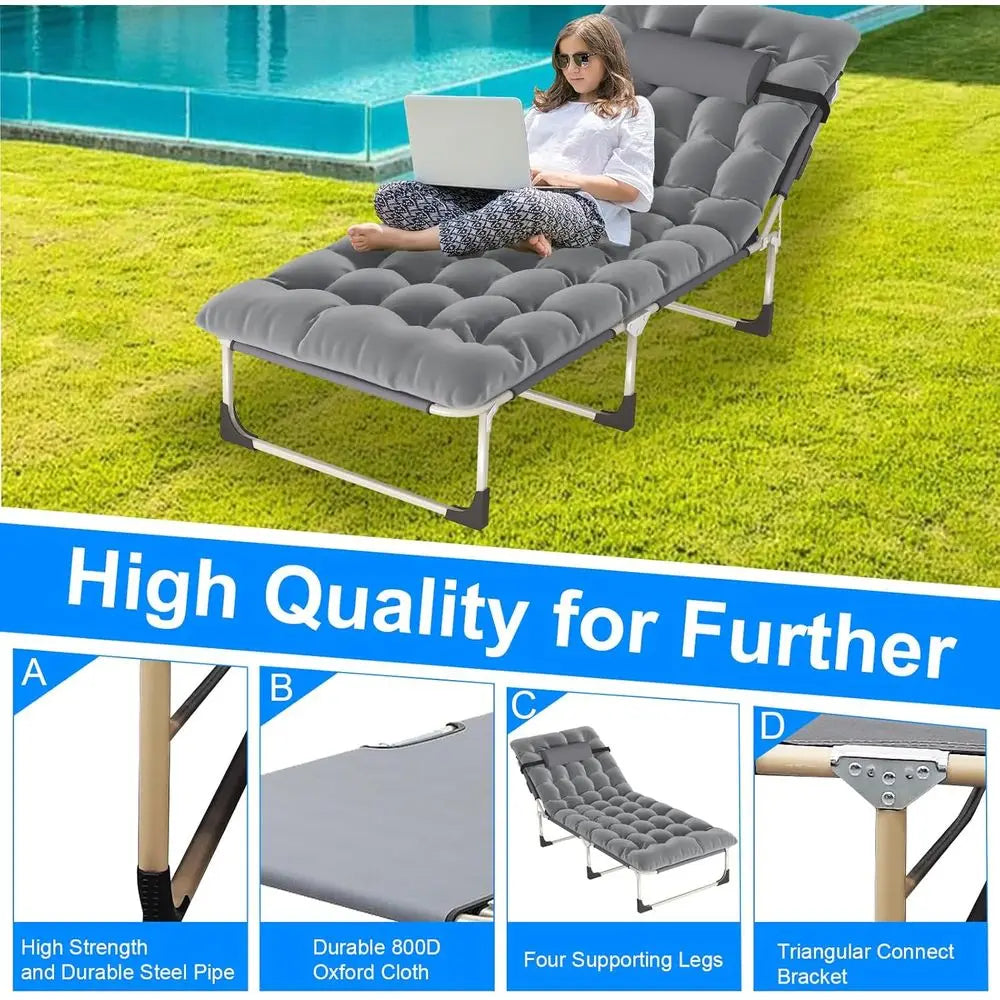 Folding Camping Cot, 28.7in 5-Position Adjustable Recliner, 500LB Capacity, 800D Oxford Cloth with Pillow & Mattress