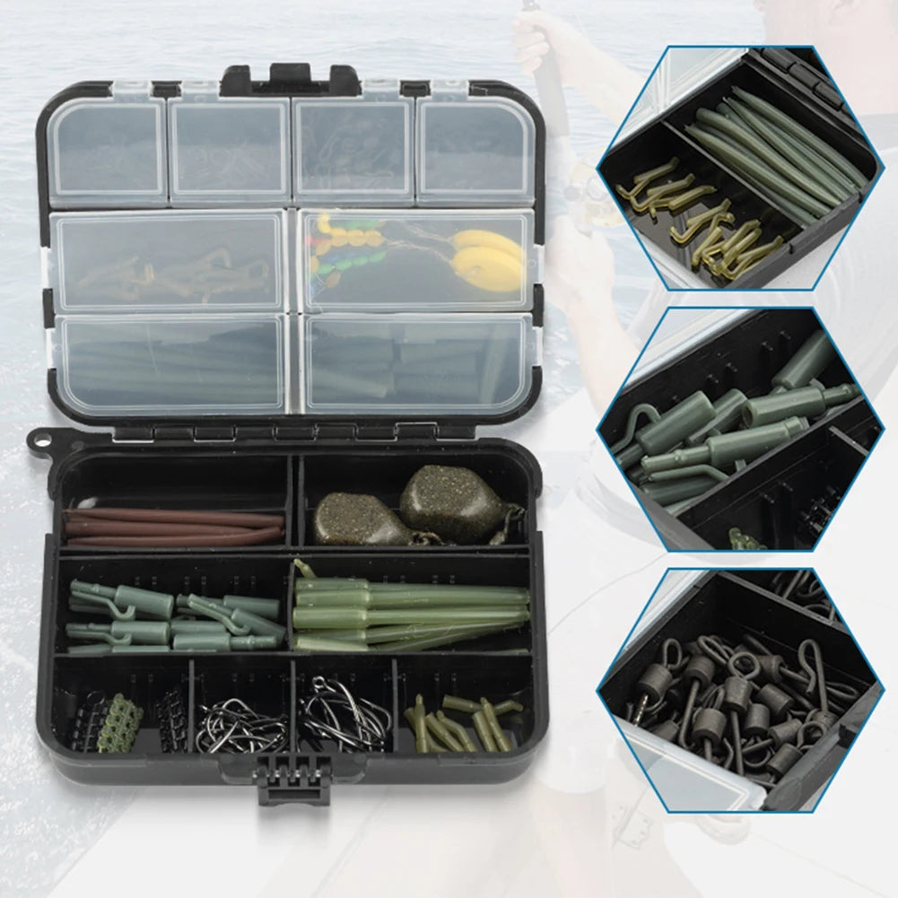 217Pcs Carp Fishing Accessories Set Clip Quick Change Swivel Tail Sleeves Kit Carp Fishing Terminal Fishing Accessories