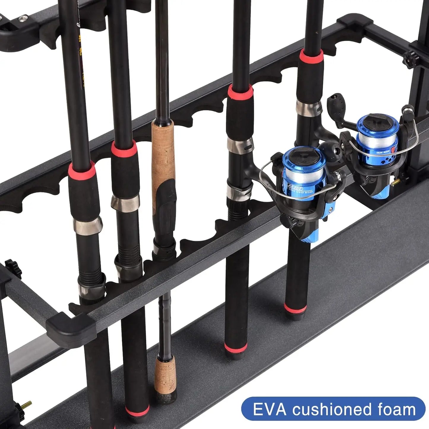 Portable Aluminum Fishing Rod Holder Rack, Holds Up to 24 Rods, Modern Matte Black Design