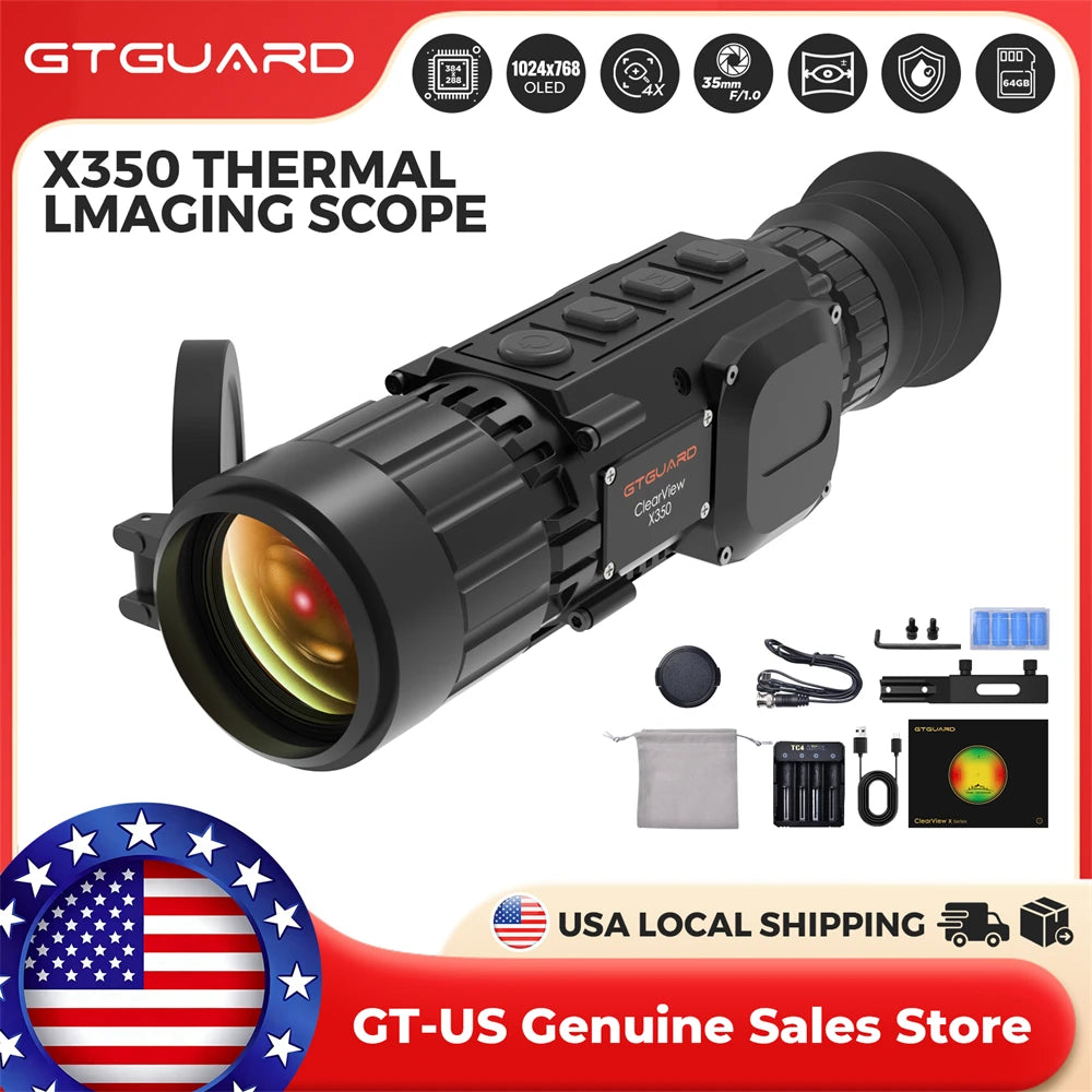 GTGUARD ClearView X350 Night Vision Monocular 4X Digital Zoom Thermal Imageing Sight Scope 28mm lens 45mk IP65 Camera for Hunting