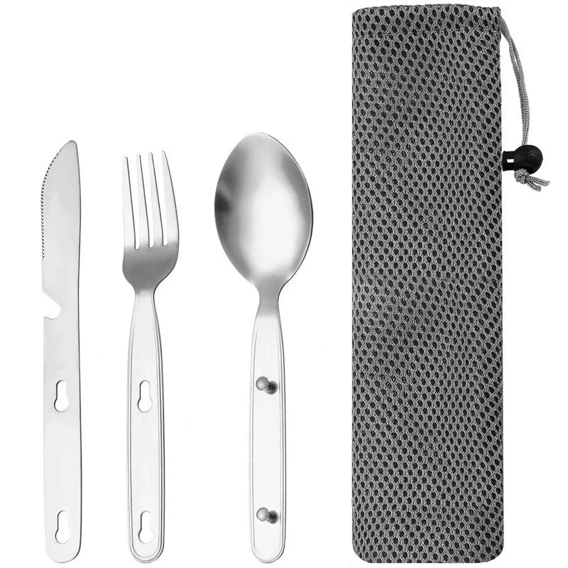 Stainless Steel Folding Camping Cutlery Set Compact Durable for Camping Hiking Picnics BBQs Essential Travel Kit