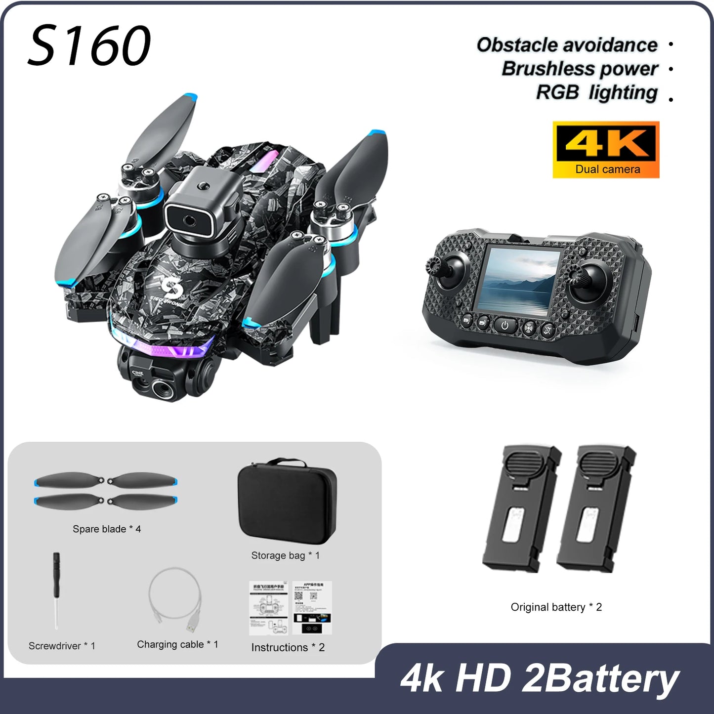 LED Stunt Drone For Night Party All Round Obstacle Avoidance Mini Drone Brushless Motor GPS Foldable One Key Take Off Landing Drone