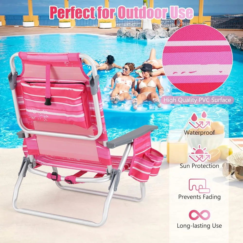 Beach Chairs, Backpack Camping Chair with Armrest, Cooler Bag, Cup Holder, Towel Bar & Side Pockets, Customized