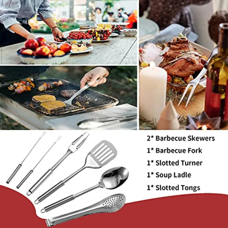 Portable Camping Kitchen Utensil Set-27 Pcs Cookware Kit, Stainl Steel Outdoor Cooking and Grilling Utensil Organizer Travel Se